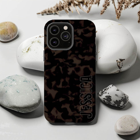Custom Name Dark Tortoiseshell iPhone Case - Vertical